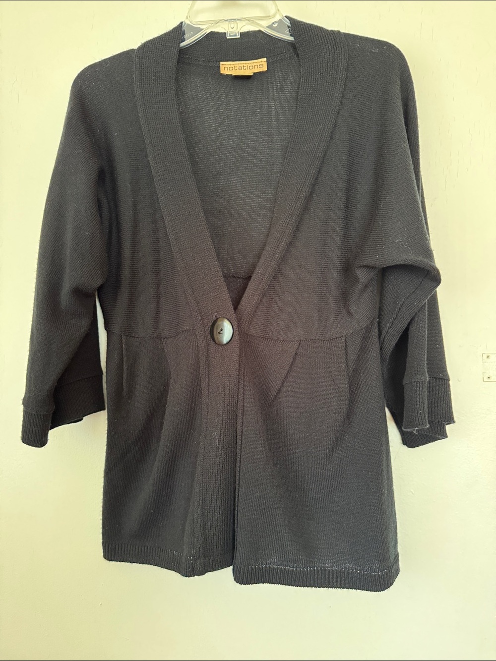 Notations Black Open-Front Buttoned Knit Cardigan
